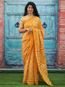 KIAARON Pure Cotton Geometric Block Print Saree