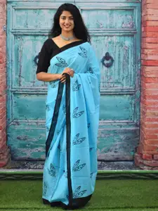 KIAARON Floral Pure Cotton Block Print Saree