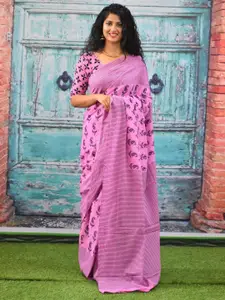 KIAARON Pure Cotton Block Geometric Print Saree