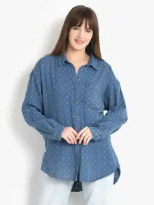 putsum Classic Micro Ditsy Printed Oversized Cotton Casual Shirt