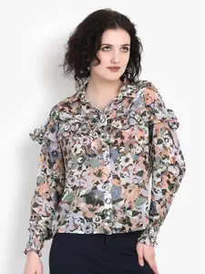 putsum Classic Floral Printed Spread Collar Long Sleeves Casual Shirt