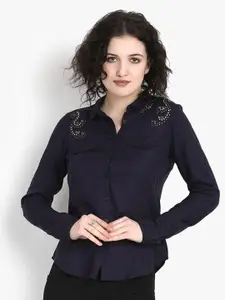 putsum Classic Slim Fit Mandarin Collar Casual Shirt