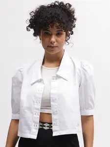 Iconic Spread Collar Puff Sleeves Cotton Casual Shirt