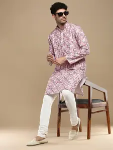 Anouk Rust Pink Abstract Printed Zari Mandarin Collar Cotton Straight Kurta