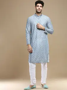 Anouk Blue Ethnic Embroidered Mandarin Collar Sequined Straight Kurta