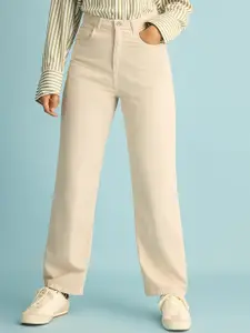 FREAKINS Women Straight Fit High-Rise Pure Cotton Jeans