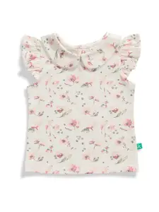 JusCubs Girls Floral Printed Peter Pan Collar Flutter Sleeve Pure Cotton Top