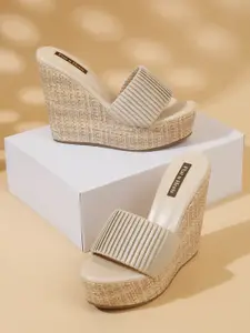 Flat n Heels Textured Open Toe Wedge Heels