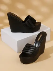 Flat n Heels Textured Open Toe Wedge Heels