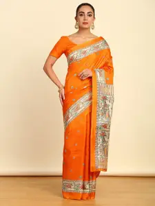 Soch Orange Madhubani Printed Art Silk Saree