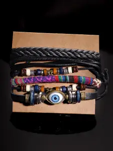 The Roadster Lifestyle Co. Men Set of 5 Wooden Beaded Leather Elasticated Bracelets
