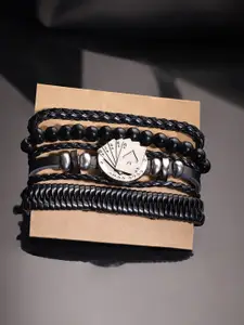 The Roadster Lifestyle Co. Men Set of 4  Leather Adjustable Multistrand Bracelet