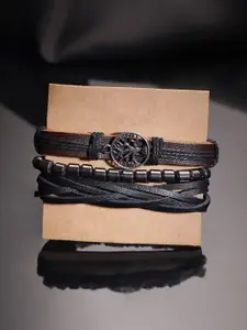 The Roadster Lifestyle Co. Men Set of 3 Leather Adjustable Multistrand Bracelet