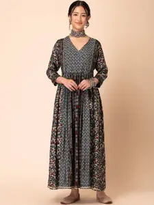 INDYA Printed Pure Cotton Maxi Ethnic Dress