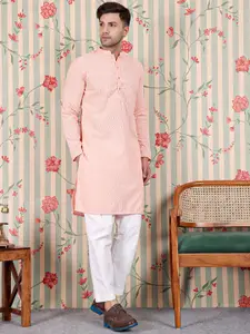 House of Pataudi Ethnic Motifs Embroidered Straight Fit Pastel Kurta