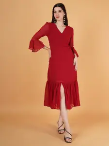 Kushi Flyer Bell Sleeve Georgette Formal Midi Dress