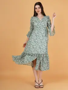 Kushi Flyer Floral Printed Flared Sleeves Georgette A Line Midi Dress
