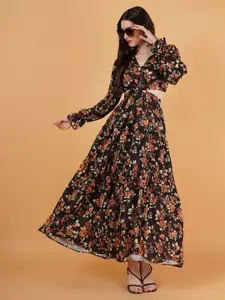 Kushi Flyer Floral Print Crepe Maxi Dress