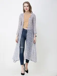 MINOS Floral Printed Sheer Longline Open Front Shrug