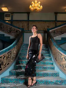 Stylecast X Hersheinbox Black Embellished Midi Dress