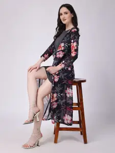 SCORPIUS Printed Georgette Open Front Longline Shrug