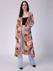 SCORPIUS Floral Printed Longline Open Front Shrug