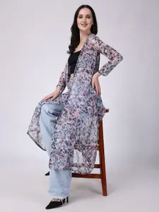 SCORPIUS Printed Chiffon Open Front Longline Shrug