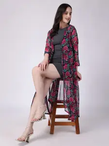 SCORPIUS Printed Georgette Open Front Longline Shrug