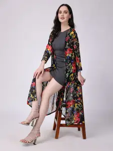 SCORPIUS Printed Georgette Open Front Longline Shrug
