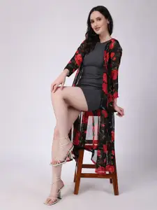 SCORPIUS Printed Georgette Open Front Longline Shrug