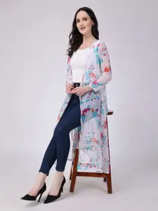 SCORPIUS Floral Printed Sheer Longline Open Front Shrug