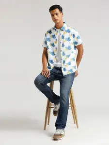 Pepe Jeans Abstract Printed Cotton Linen Casual Shirt