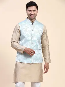 Aanys Culture Floral Printed Mandarin Collar Sleeveless Nehru Jacket