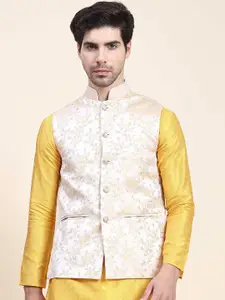 Aanys Culture Floral Printed Mandarin Collar Sleeveless Nehru Jacket