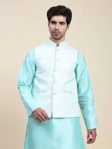 Aanys Culture Floral Woven Design Mandarin Collar Sleeveless Nehru Jacket