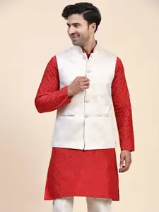 Aanys Culture Abstract Printed Mandarin Collar Sleeveless Nehru Jacket