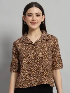 HANDICRAFT PALACE Animal Printed Cotton Shirt Style Crop Top