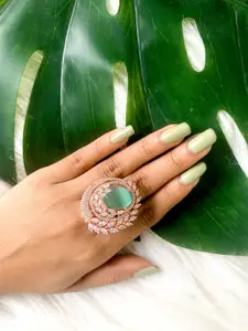 I Jewels Rose Gold Plated & CZ Studded Finger Ring