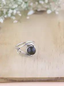 I Jewels Silver Plated Stones Studded Adjustable Finger Ring