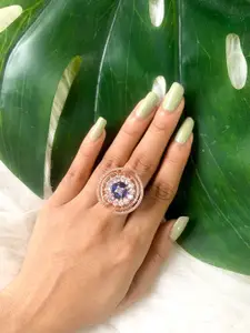 I Jewels Rose Gold Plated & CZ Studded Ring