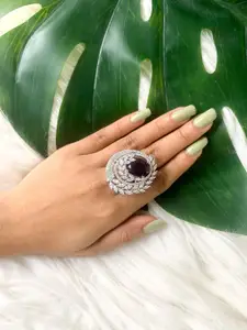 I Jewels Rose Gold-Plated CZ-Studded Finger Ring