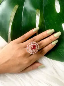 I Jewels Rose Gold Plated & CZ Studded Ring