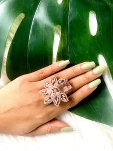 I Jewels Rose Gold Plated CZ AD Stone Studded Finger Ring