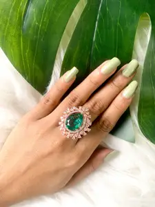 I Jewels Rose Gold Plated & CZ Studded Ring