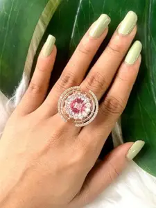 I Jewels Rose Gold-Plated CZ AD-Studded Finger Ring