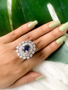 I Jewels Rose Gold-Plated CZ AD-Studded Finger Ring