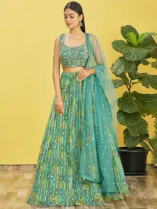 FABPIXEL Embroidered Mirror Work Semi-Stitched Lehenga & Unstitched Blouse With Dupatta