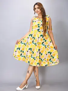 MAIYEE Floral Printed Fit & Flare Dress