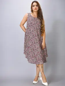 MAIYEE Animal Printed Sleeveless Fit & Flare Midi Dress
