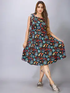 MAIYEE Floral Printed Fit & Flare Midi Dress